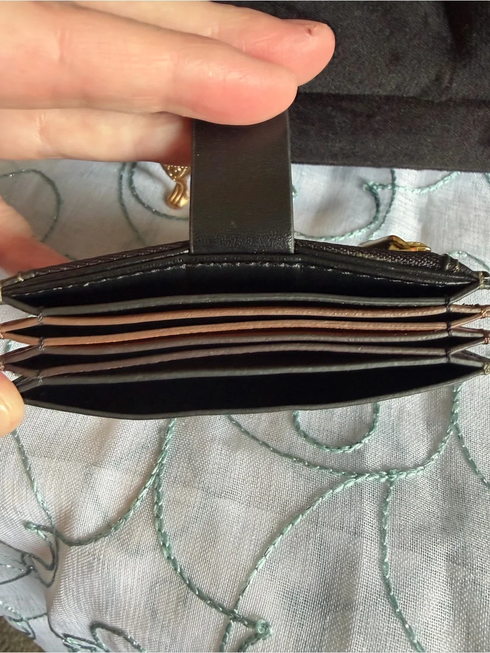 Fossil Black Leather Snap Card Holder with Gold Stud
